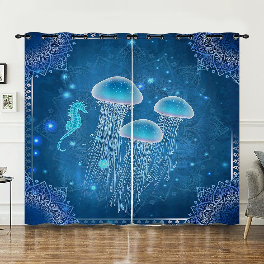 Curtains Marine Animals Sea Turtles Shark Curtains Bedroom Living Room Blackout Curtain Perforated