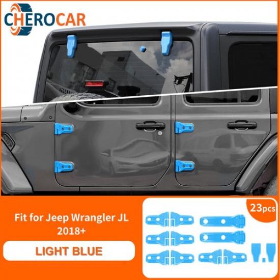 Engine Hood Door Hinge Covers Kit for 2018+ Jeep Wrangler JL Baby Blue Exterior