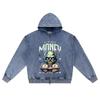 DTG print Knitted Denim Zip-Up Hoodie Money Zombie T shirt Brother Print Zipper Hoodies  