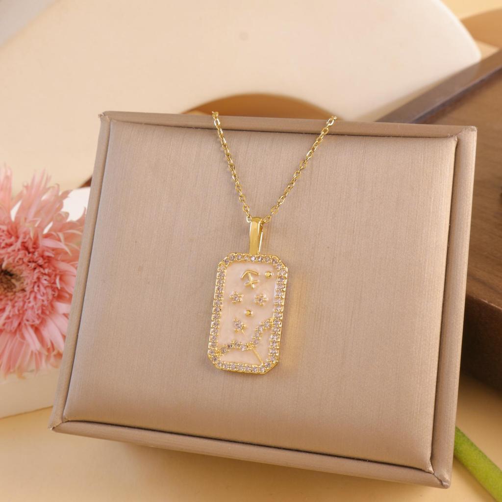 Colored Zircon Horoscope Necklace - European & American Style, Women's Light Luxury Accessory for Autumn/Winter