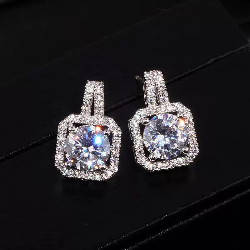 Elegant S925 Sterling Silver Princess Cut Square 1 Carat Earrings - Stylish and High-End Design 925 Silver белого золота