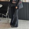 "Personalized Low-Waist Metal Belt Flared Jeans with Wool Stitching"