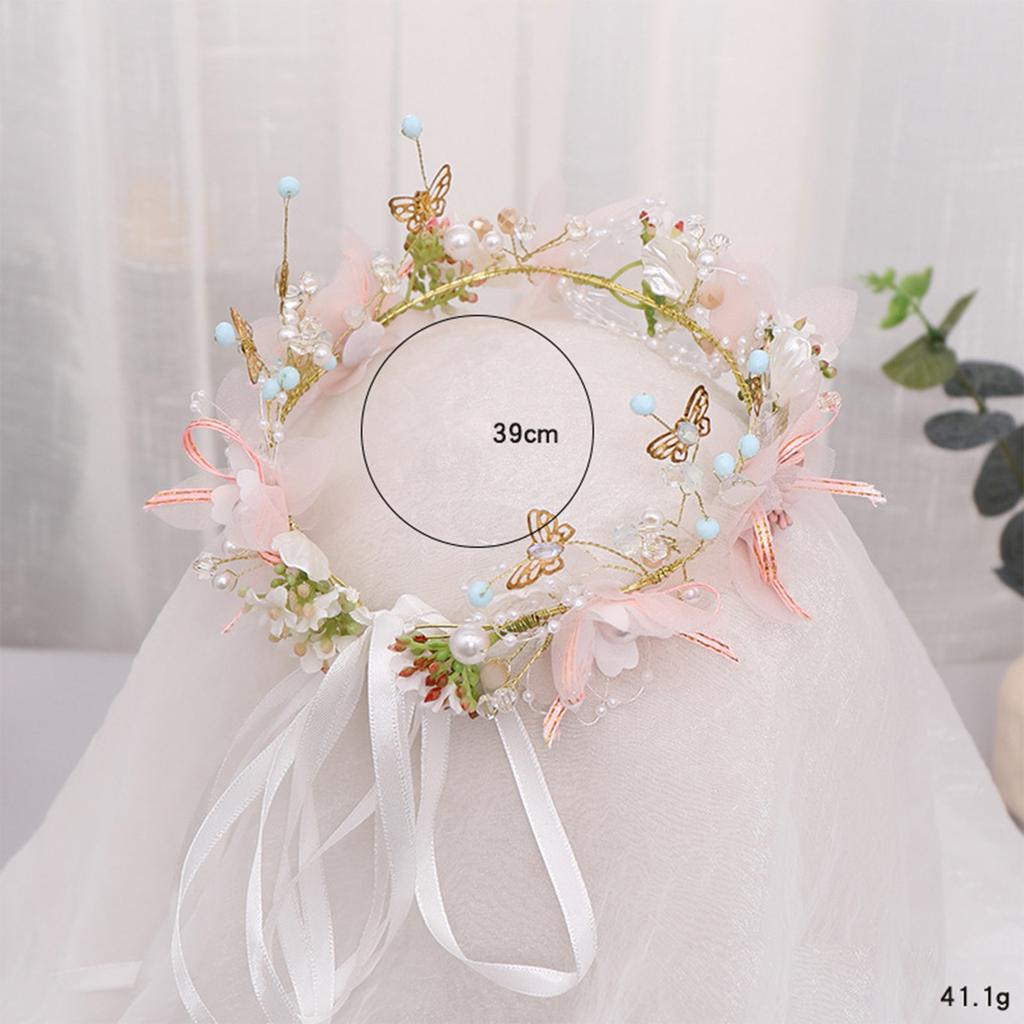 Elegant Women's Flower Crown Pink Butterfly Flower Hair Hoop For Girls Ladies Hand Woven Luxury Metal Jewelry Hair Accessories