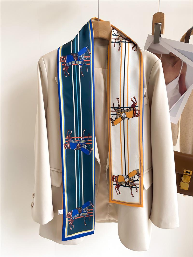 

New 145*12cm Women Fashion Silk Scarf Headwrap Hair Scarve Femme Headscarf Tie Neck Bag Luxury Brand Ribbon Hair Band Hijab 145X12cm