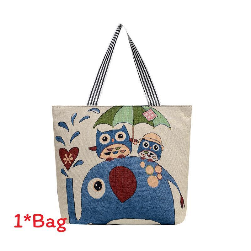 Embroidered Owl Bag With Canvas Material For Casual Daily Use