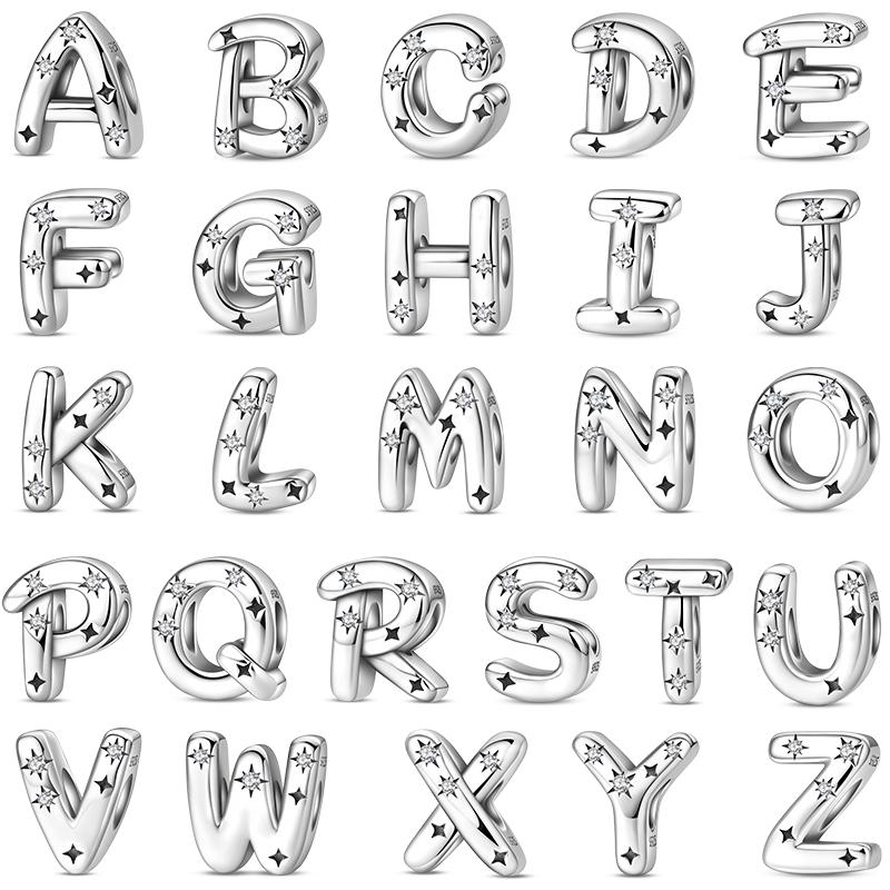 Original 925 Silver A-Z CZ Zircon Letter Charms Beads Fit Original Bangle Bracelet DIY Birthday Jewelry Gift