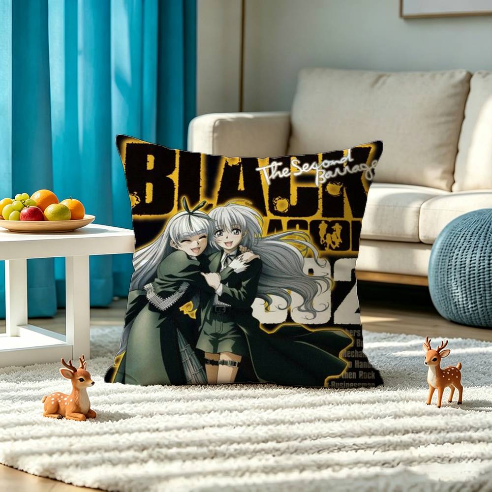 Black -L-Lagoon ANIME Square Double-Sided printed Pillow Case Bedroom Bedside Pillow Sofa Cushion Cover
