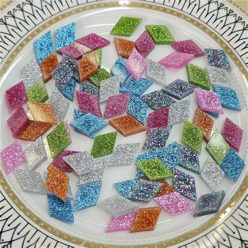 Around 107pcs Soft Acrylic Mosaic Tiles Lozenge Mix Colorful Tiles DIY Mosaic Making for Craft Arts Accessories 97