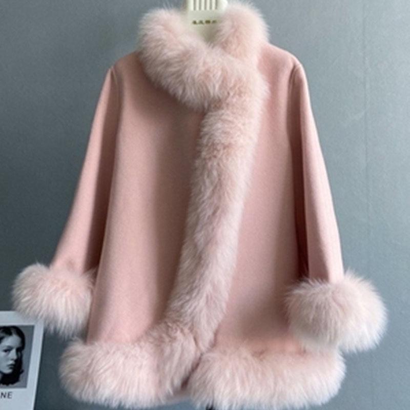Danmo Women's Cloak Coat for Winter Solid Color Faux Fur Warm Poncho  Autumn Outwear Women Fashion