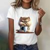 2026 New Cat Black Pattern T Shirt for Women Funny Animal 3D Print T Shirts Summer Tees Short Sleeves Crew Neck Tops Streetwear