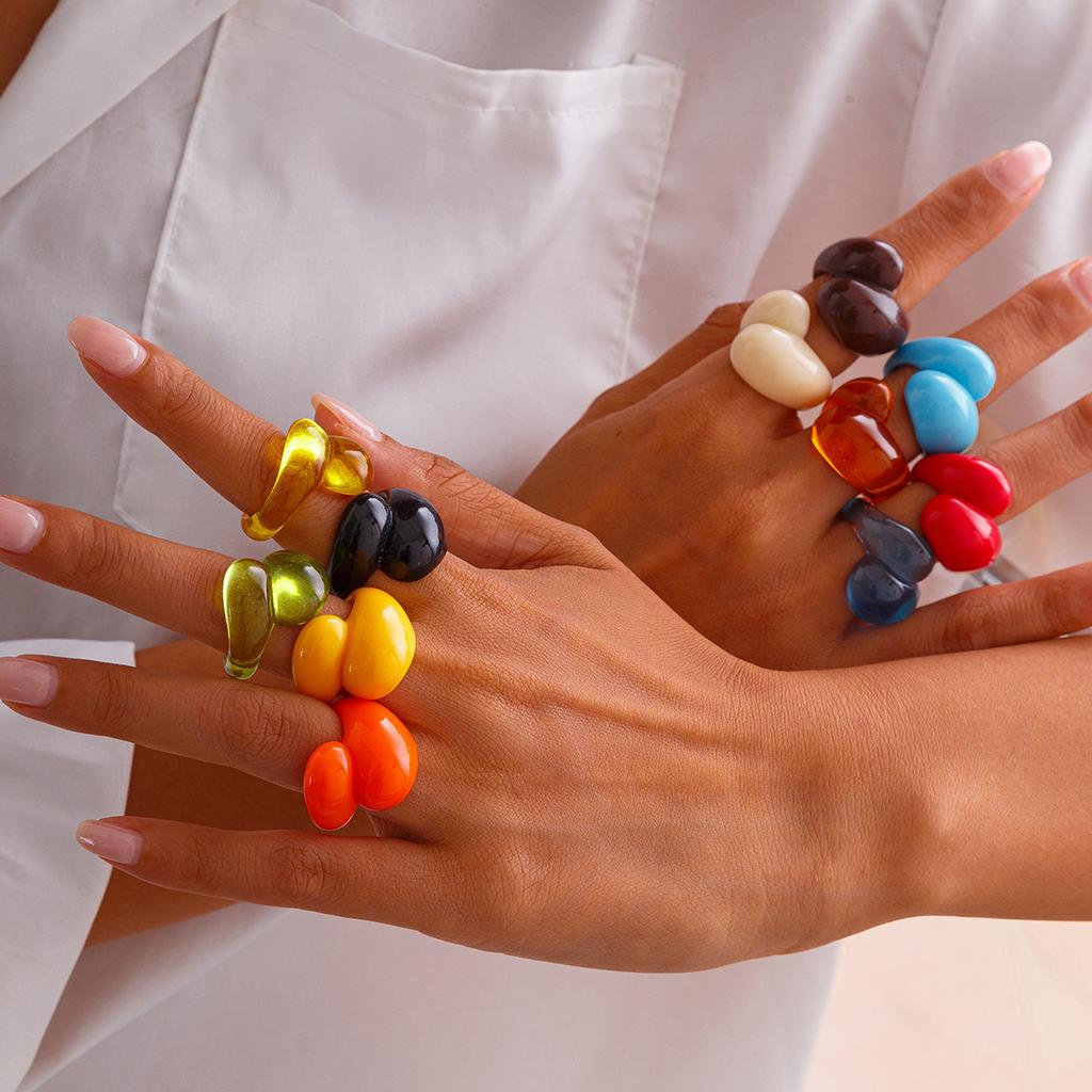 Ingemark Mehrfarbige Harz-Wassertropfen klobige Ringe Damen Boho Geometrische Offene Manschette Fingerringe Y2K Wed Schmuck Party Zubehör