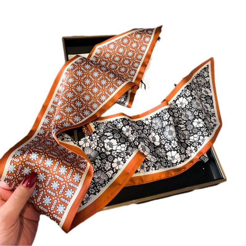 Multifunctional Color Matching Double-Layer Scarf Decorative Silk Scarf Commuting Spring And Summer Diagonal Hair Scarf Versatile Thin Narrow Streamer