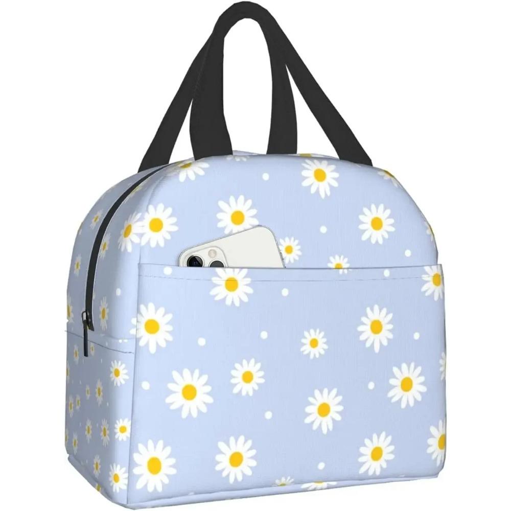 Daisy Flowers Butterfly Purple Lunch Bag Travel Work Bento Cooler Reusable Tote Picnic Boxes Insulated Container Bags for Women