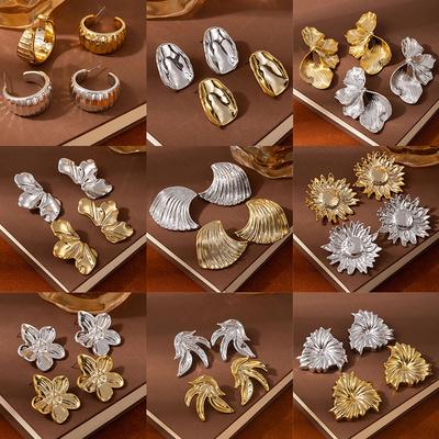High-End Light Luxury Texture Leaf Earrings Metal Wind Personalized Three-Dimensional Ccb Multi-Layer Exaggerated Multi-Layer Flower Earrings