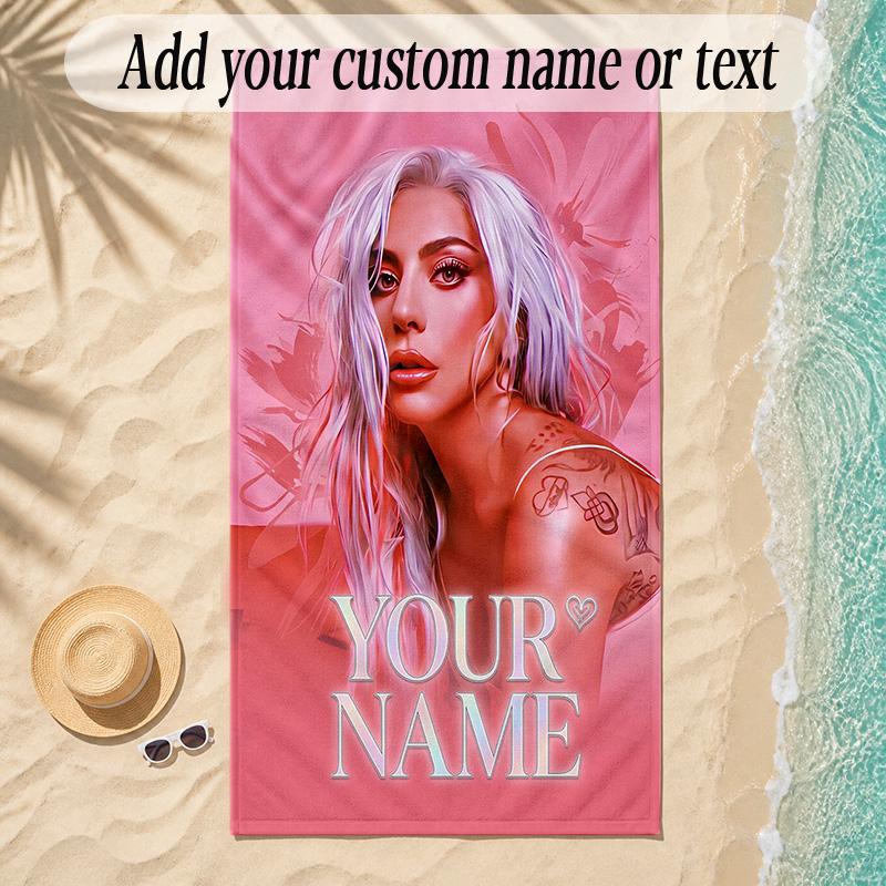 Beach TowelLady Gaga Custom Name Text Personalized Soft Towel for Beach Pool Indoor Home Decor Gift