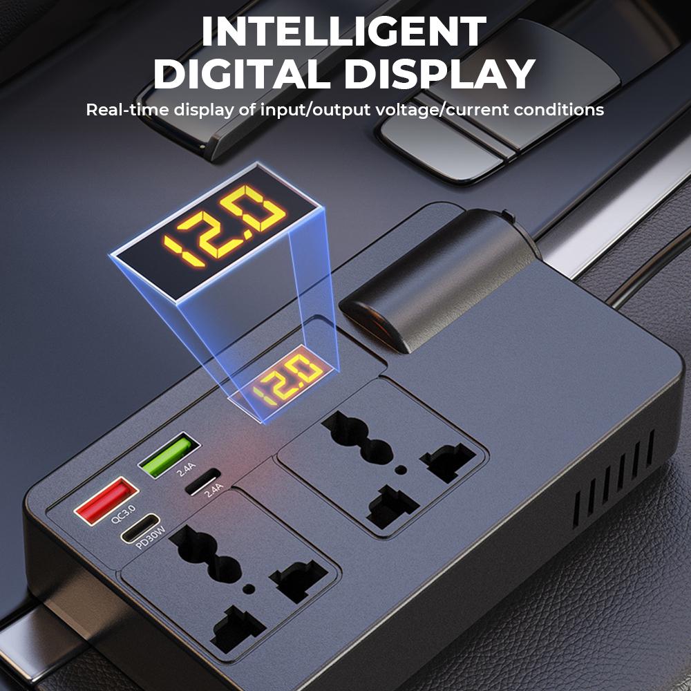 12V/24V Car Inverter 200W DC To AC 220V With Converter Switch QC USB/PD/Type-C Chargers Power Adapter Voltage Detection Tool