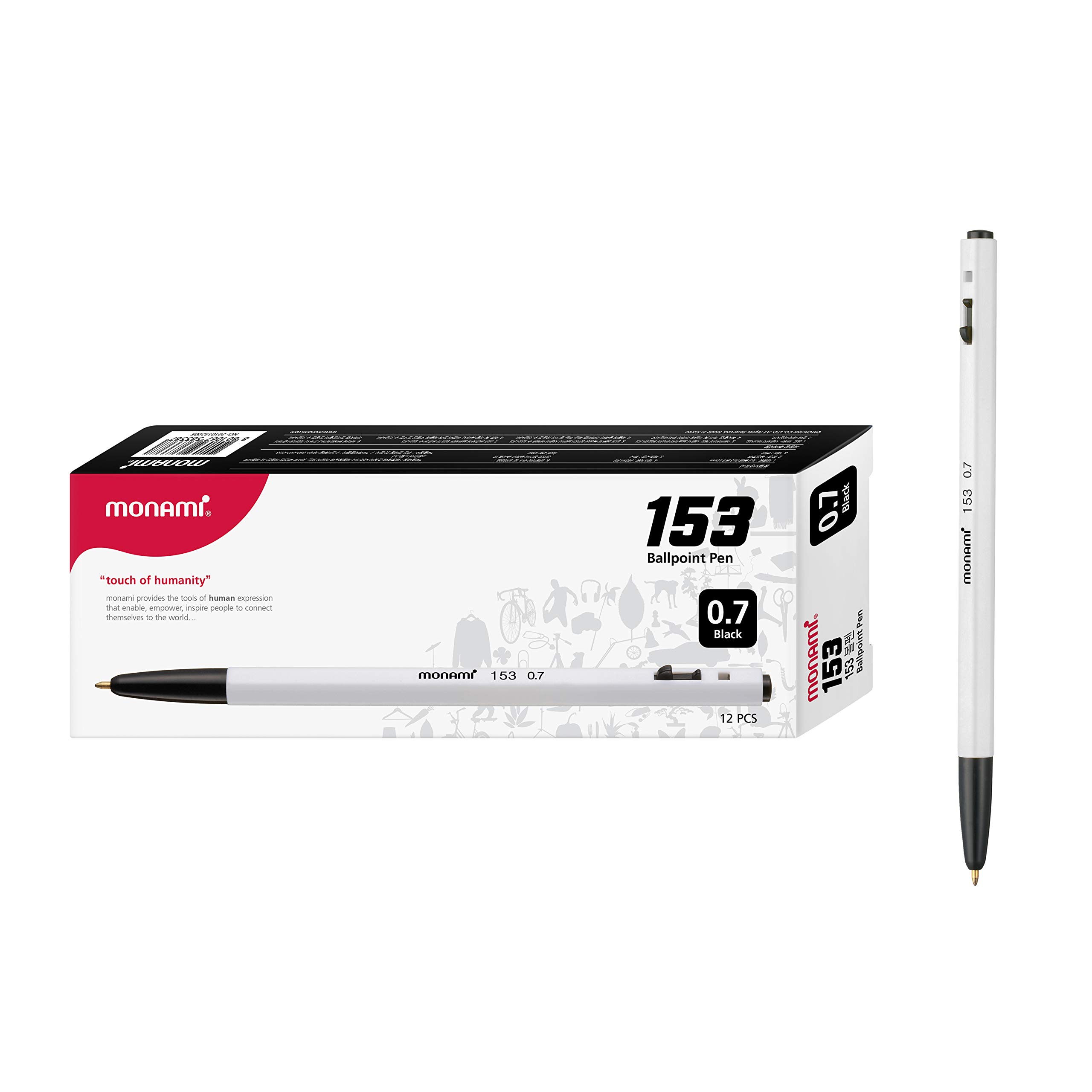 

Ручка шариковая MONAMI Fine BP 153 нажимного типа, пишущий узел 0,7 мм, черная, набор 12 шт., чёрный