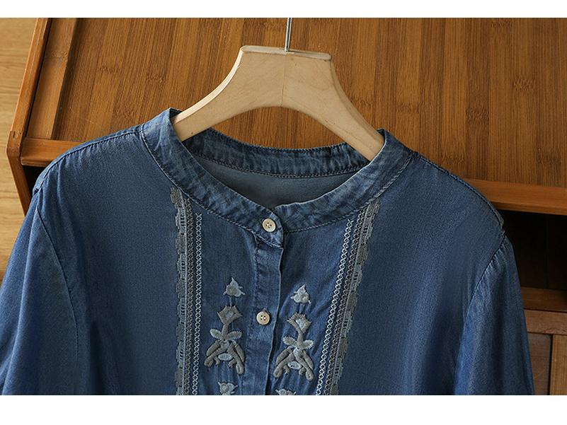 Women's Tencel Denim Drape Short Sleeve Shirt - Retro Style 2025