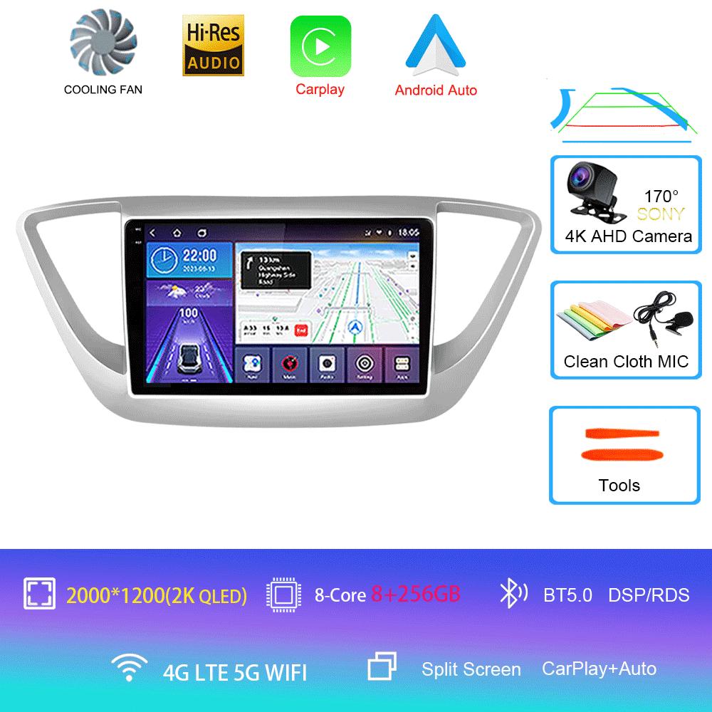 Android 14 Carplay Auto Car Radio For Hyundai Solaris 2 2017 - 2020 GPS Recorder Multimedia Video Player 4G+WiFi DSP 2 Din Dvd