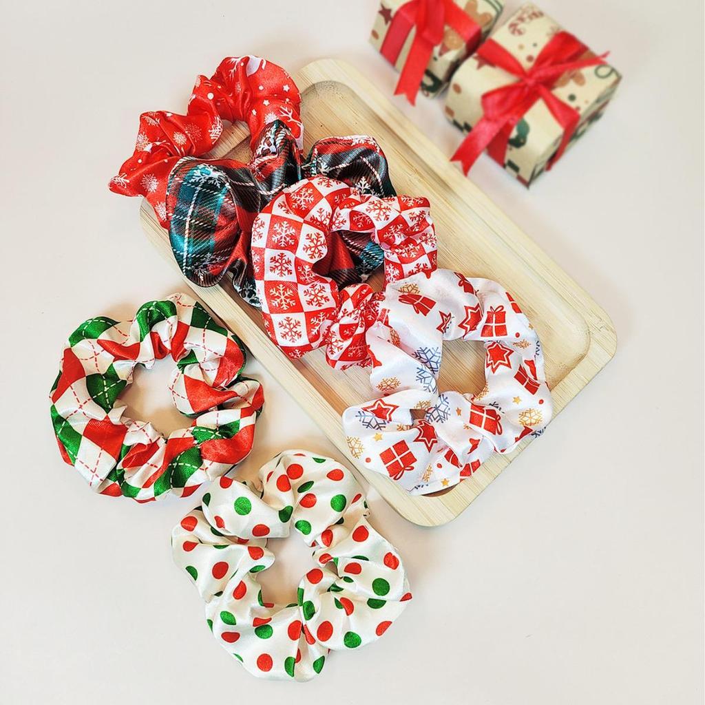 Colorful European & American Christmas Satin Scrunchies - High Elasticity Hair Tie & Headwear