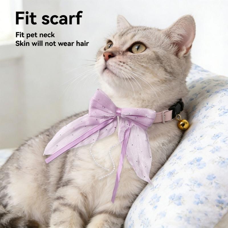 Stylish Fabric Puss Collar Necklace Adjustable Length And Decorative Bowknot Pet Neckband For Small Medium Pet
