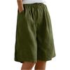 Women's Summer Shorts Cotton Linen Capri Pants Knee Length Loose Wide Leg with Pockets CGreen XXL Plus Size Casual Pants