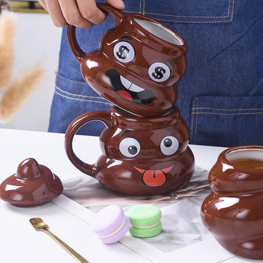 Creative Prank Ceramic Mugs,Personalized Coffee Cup with Spoon for Birthday Gifts,480ml Funny Poop Water Cup for Christmas Gift