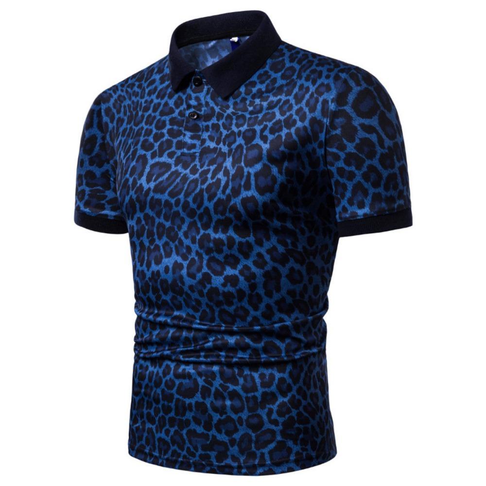 2026 Summer New Men's Leopard Print Short Sleeved T-shirt Men's Polo Shirt with Collar Polo Shirt Men's