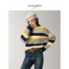JZ ANNAKOO Women's Striped Wool Blend Drop Shoulder Knit Sweater