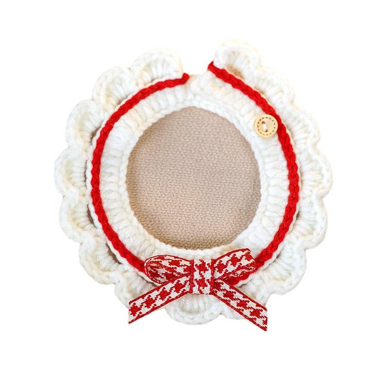 Cute Pet Cat Saliva Towel Hand-knitted Adjustable Kitten Cat Puppy Bow-knot Collar Pet Cat Decorative Collar Kitten Accessories