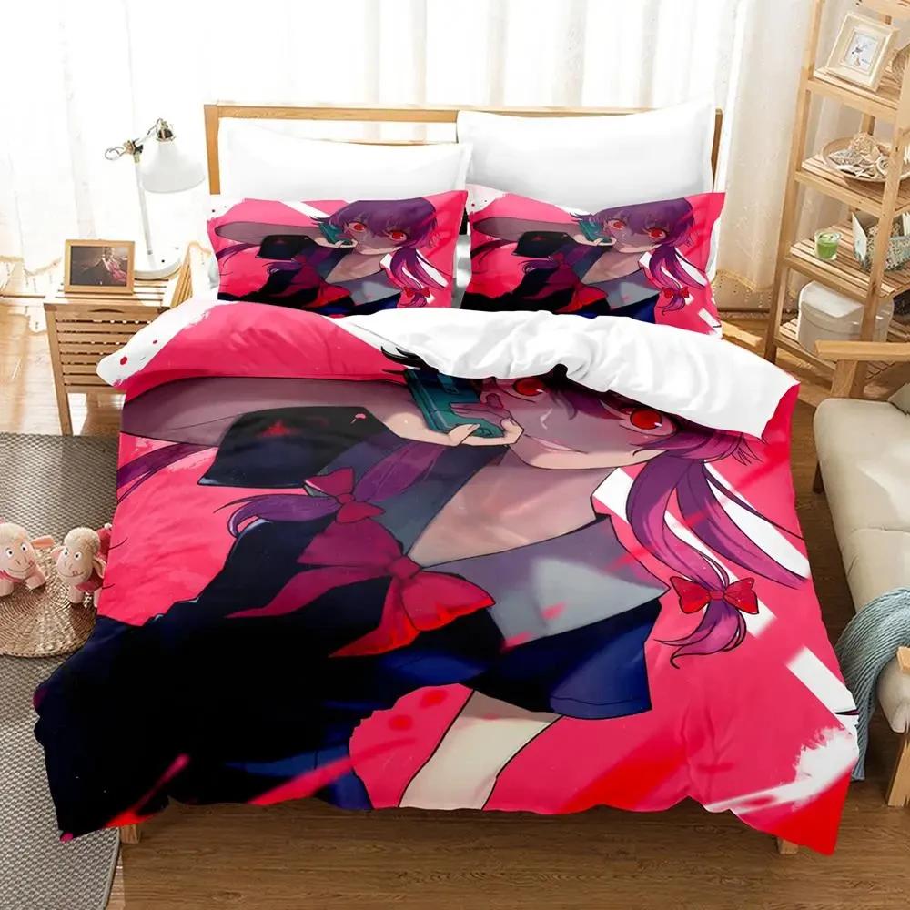 Mode Anime Future Diary Yuno Gasai Bettwäscheset Jungen Mädchen Twin Queen Size Bettbezug Kissenbezug Bett Kinder Erwachsene Heimtextilien