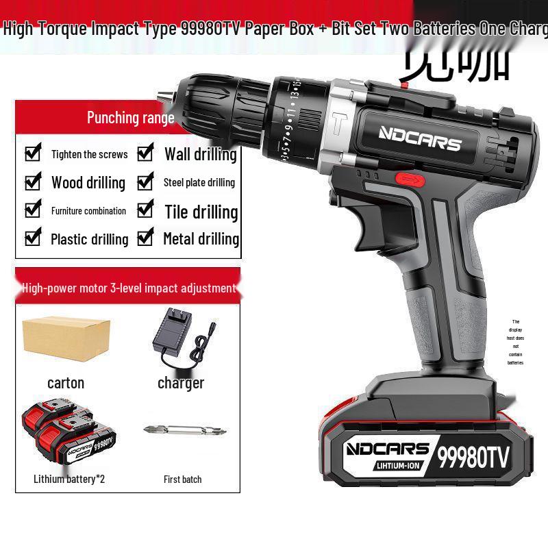 Dual Speed Industrial-Grade Cordless Impact Drill, Rechargeable Electric Screwdriver with Lithium Battery for Household and Multifunctional Use
