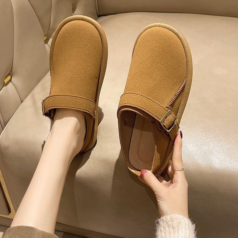 New Spring Baotou Slippers Round Toe Deep Mouth Versatile Matte Dependent Metal Buckle Soft Sole Slip-on Flat Shoes