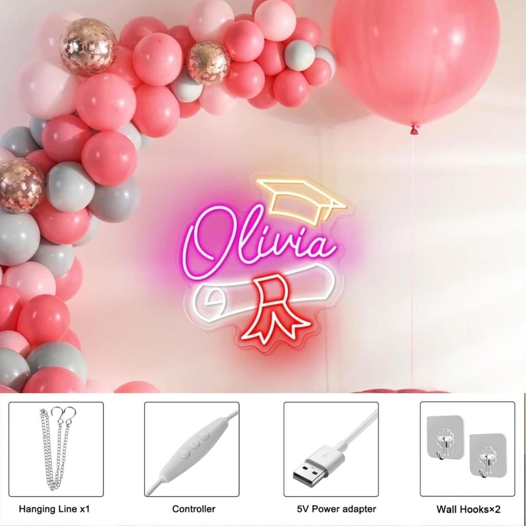 Custom Graduation Name Neon Sign, Congrats Grad Name Sign Class of 2025 Graduation Prom Party Neon Light Backdrop Decor, Gift for Friends, Class Room