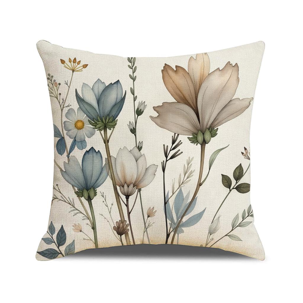 Floral Pillow Cover Chinese Style Watercolor Print Linen Pillow Home Decoration Sofa Cushion Cover