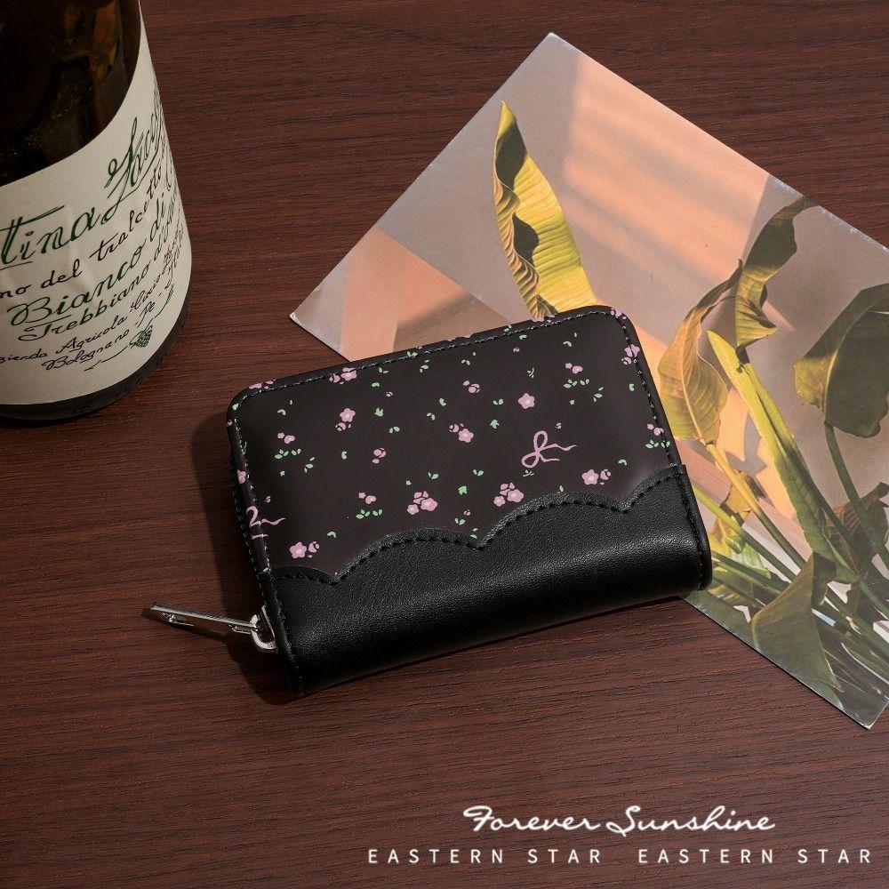 Sweet Small Floral Pattern Women's Bow-knot Wallet Multi-card Slot PU Leather Card Holder Portable Card Wallet Travel