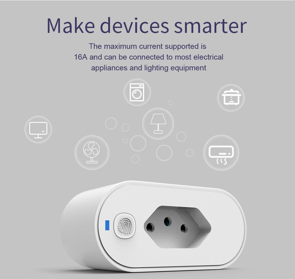 Priză Sixwgh Tuya Zigbee 16a, monitorizare a puterii, sincronizare, mufa inteligentă, Brazilia, adaptor de automatizare a locuinței, funcționează cu Google Home Alexa