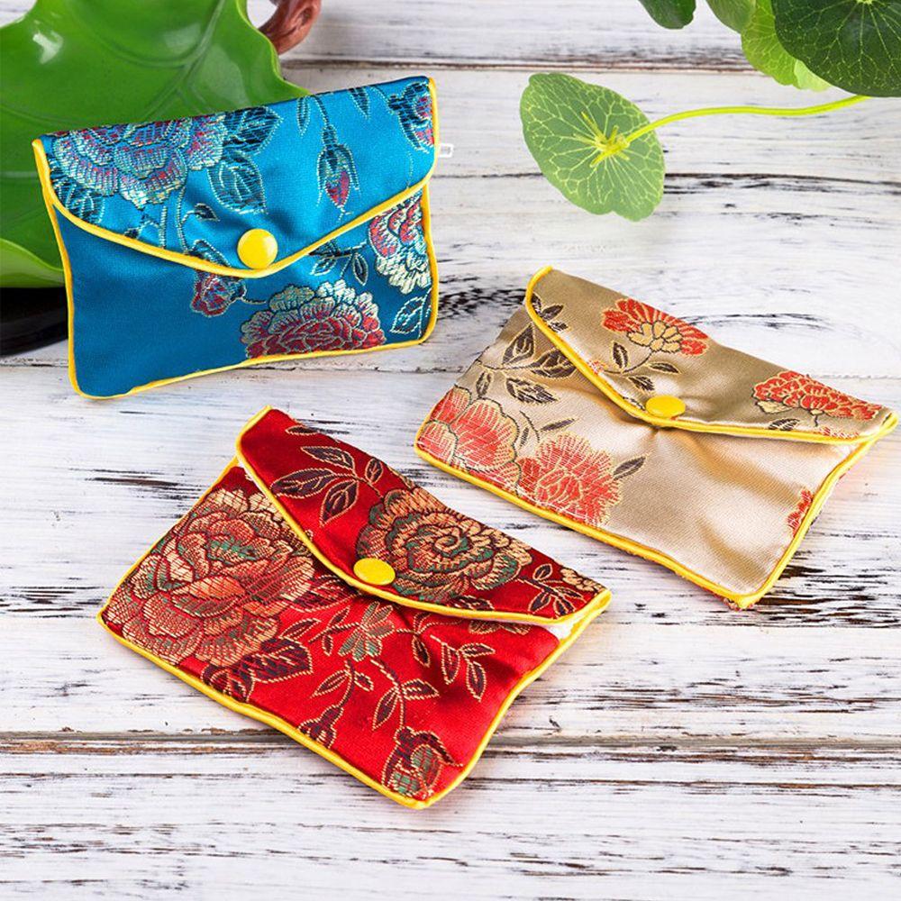 Floral Chinese Handmade Zipper Brocade Coin Purse Wallet Handbags Jewelery Storage Jewelery Bag