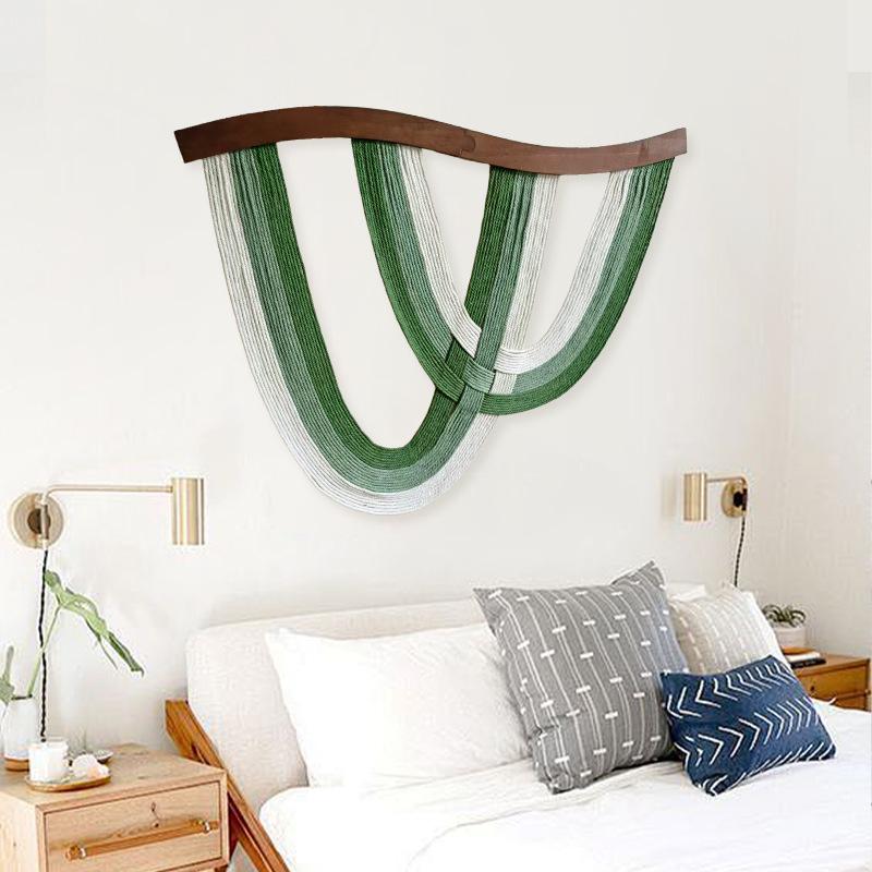 Nordic Curved Wood Tassel Tapestry: Cotton Rope Wall Hanging for Hallway, Living Room, or Bedside Decor.
