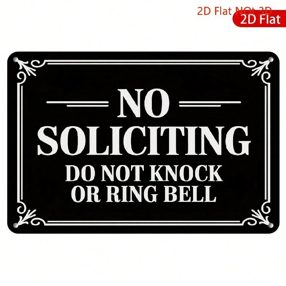 Vintage No Soliciting 8x12 Metal Sign, Do Not Knock or Ring Bell, 2D Flat Home Entrance Decor