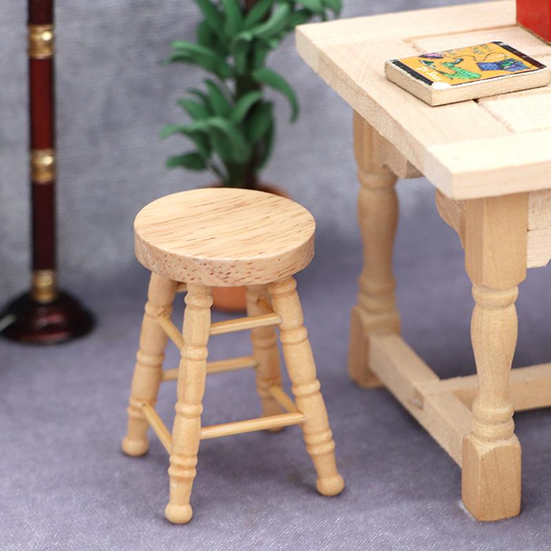 1/12 Dolls Miniature Furniture Wood Color Round Stool High Stool Furniture Chair