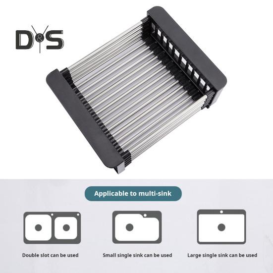 Scolapiatti in acciaio inossidabile, design retrattile, grande capacità, antiruggine, resistente alla corrosione, organizer per lavello da cucina