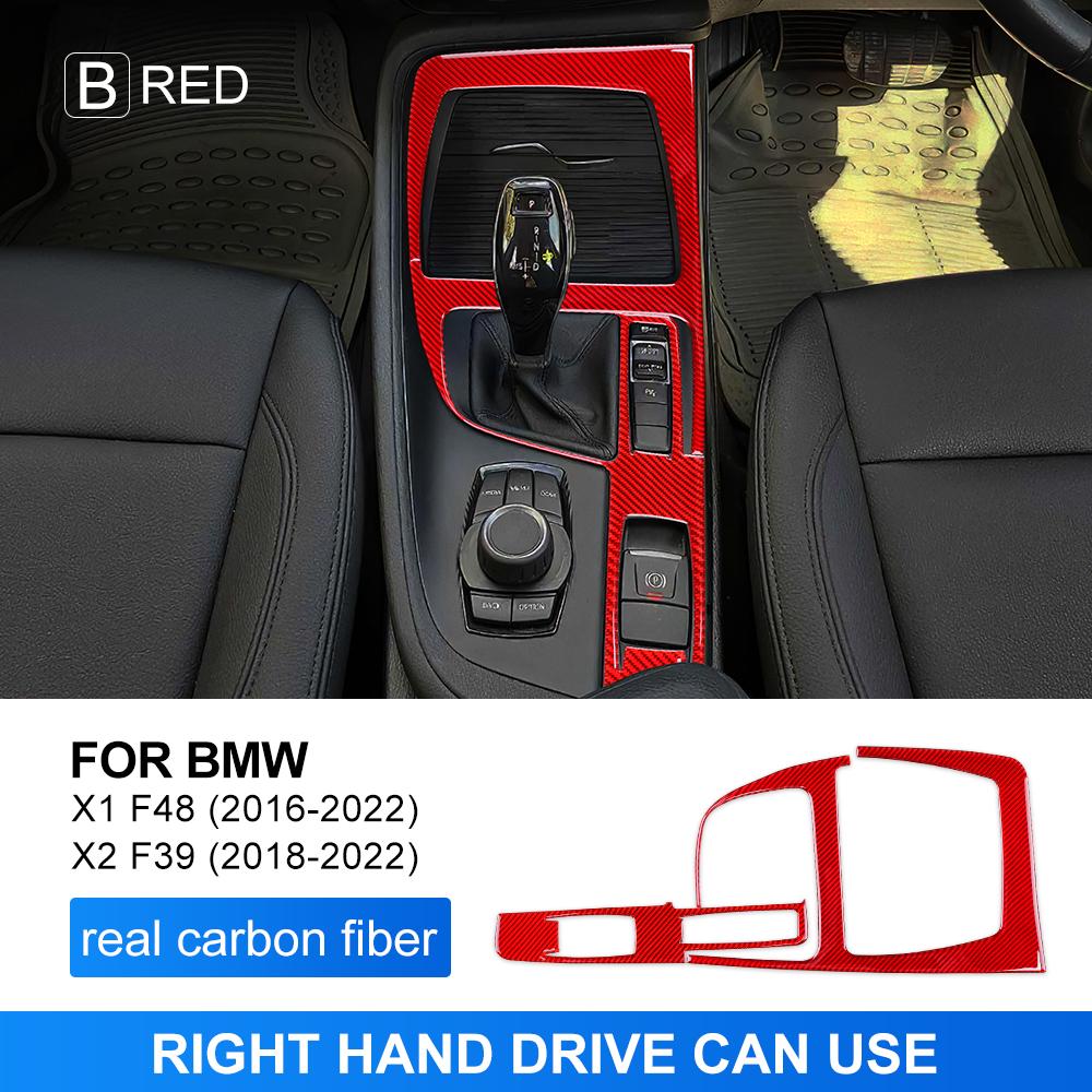 Real Carbon Fiber For BMW X1 F48 X2 F39 2018     Car Console Gear Shift Panel Frame Sticker Interior Accessories