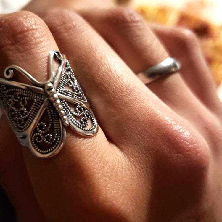 Retro Tibetan Silver Butterfly Ring Women's Fashion Boho Ethnic Turkish Vintage Wedding Rings