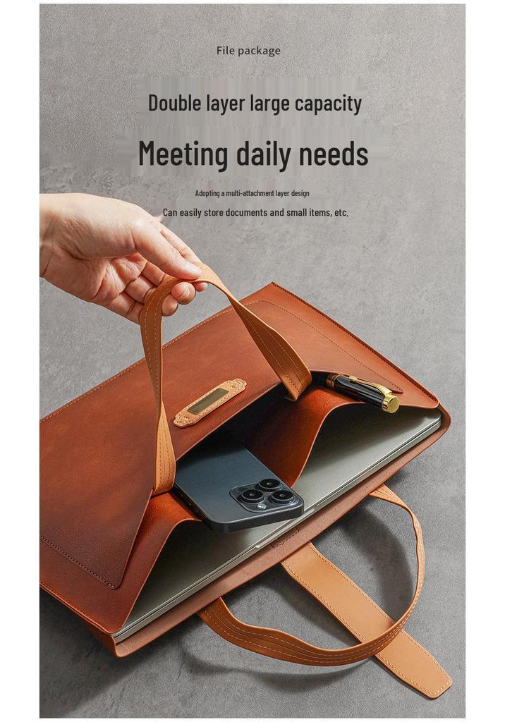 Waterproof Leather A4 Document Bag for Office & Business Storage