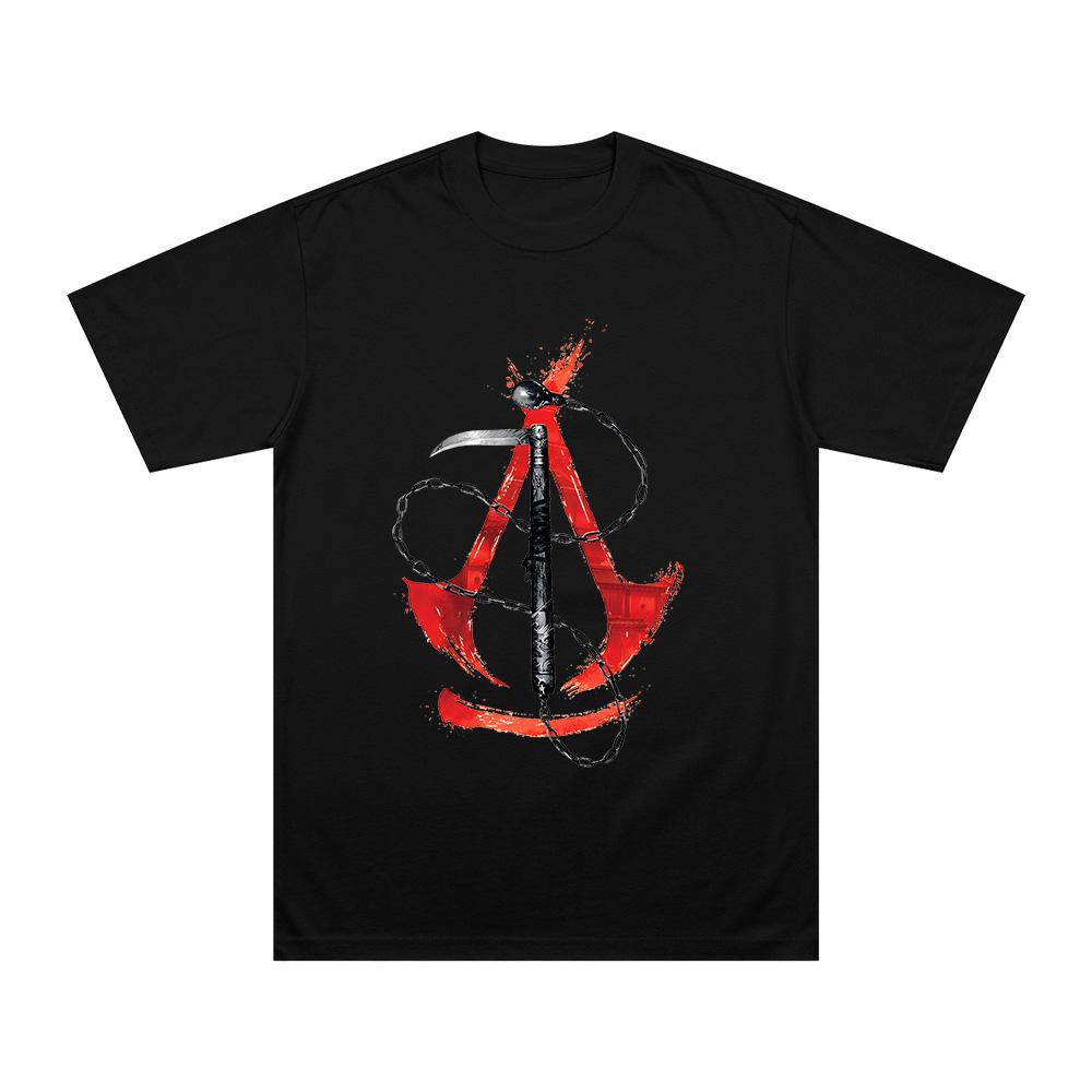 Летняя хлопковая дышащая футболка с принтом из мультфильма Assassin s Creed, короткий рукав, модная, унисекс, ретро XS чёрный