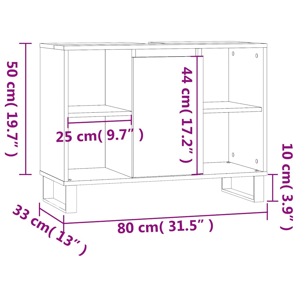 Minimalistischer quadratischer Badezimmerschrank mit zwei offenen Regalen an den Seiten, multifunktionaler Stauraum, 80x33x60 cm