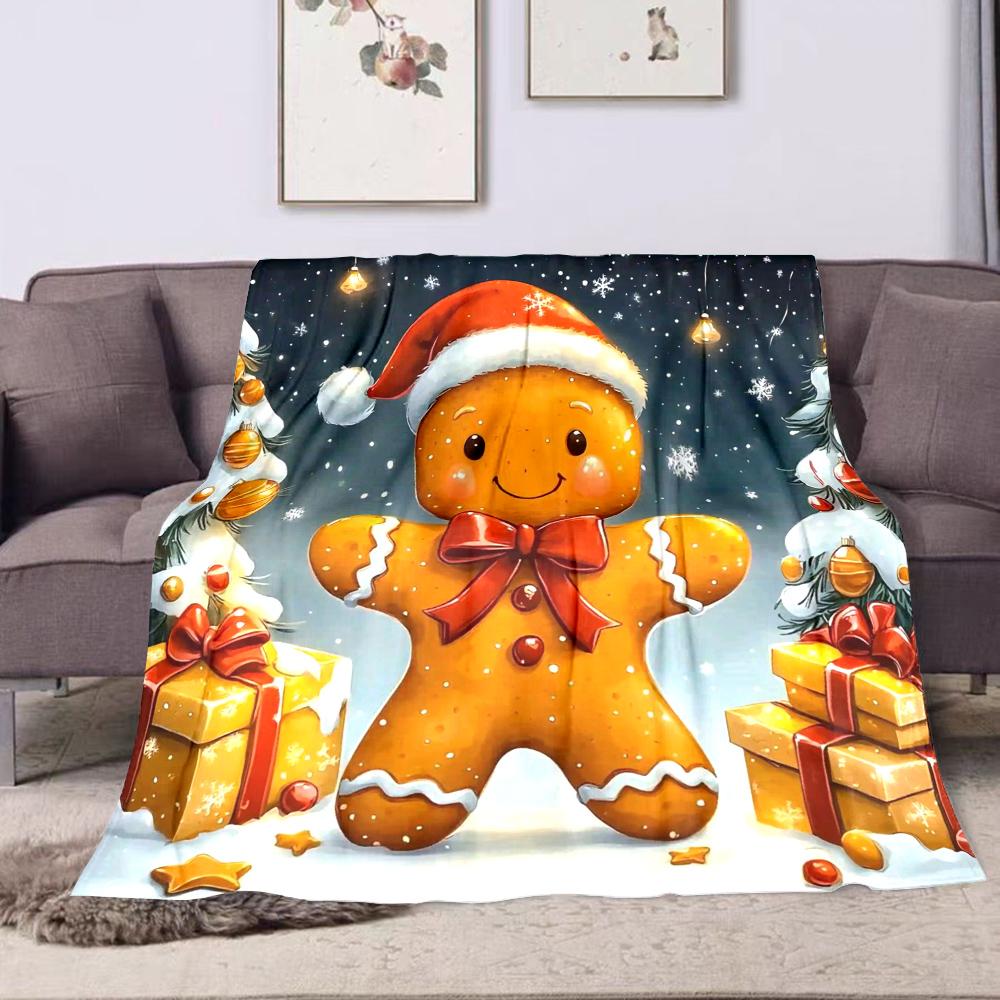 Gingerbread Man with Christmas Decor Patterned Flannel Blanket Perfect for the Bedroom Living Room, Sofa, or a Little Nap
