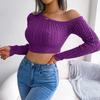 Autumn Winter Women Fashion Long Sleeve Cropped Knit Sweater Solid Color Off Shoulder Tops S-L