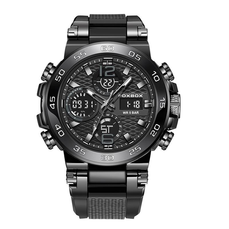 Men's Dual Display Waterproof Silicone Sport Watch with Calendar & Luminous Features